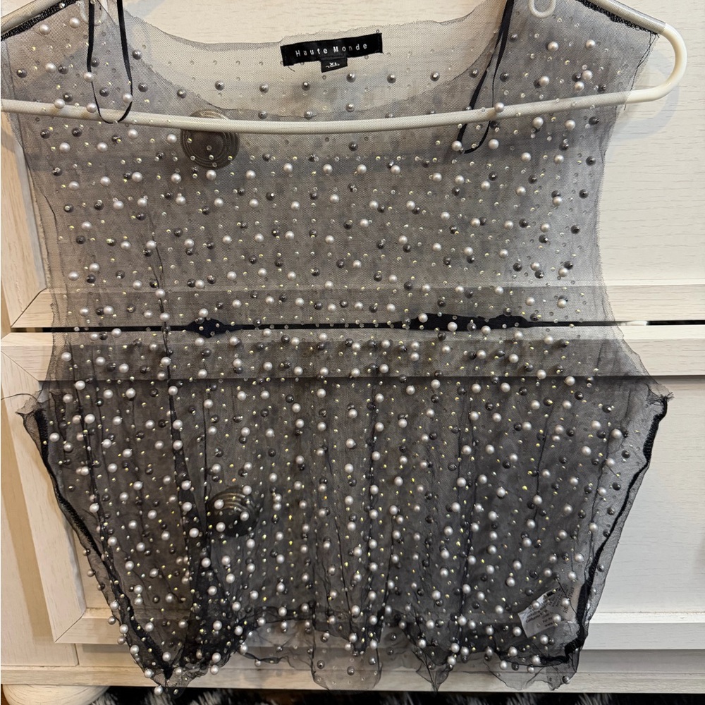 Mystic Sheer Black Pearl-Studded Blouse